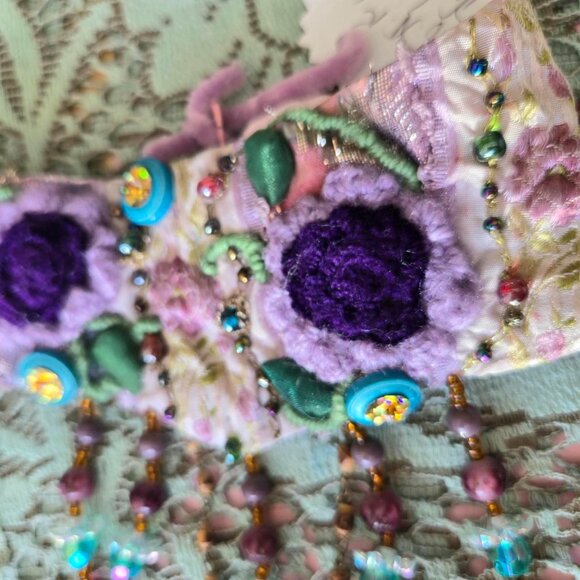 Purple Rose Choker Vintage Style Collar Lavender Fashion Romantic Necklace - Picture 3 of 7